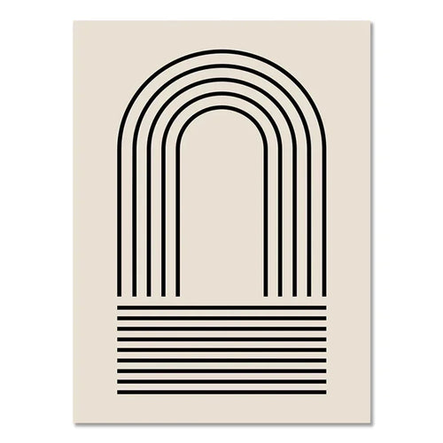 Art géométrique abstrait sur toile beige pour Affiche murale arcs noirs rectangulaire