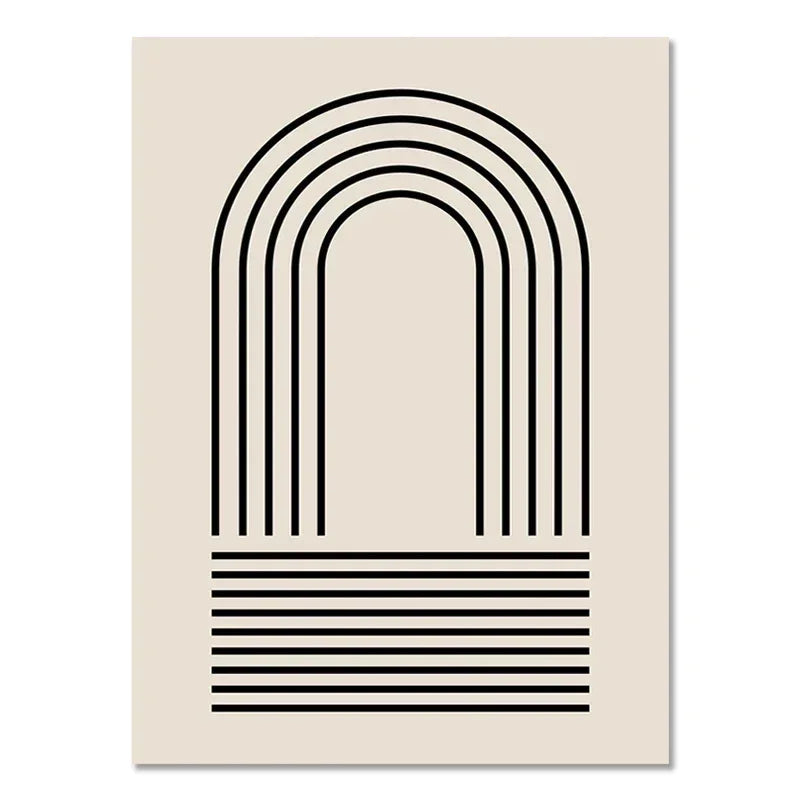 Affiche murale arcs noirs sur toile beige rectangulaire