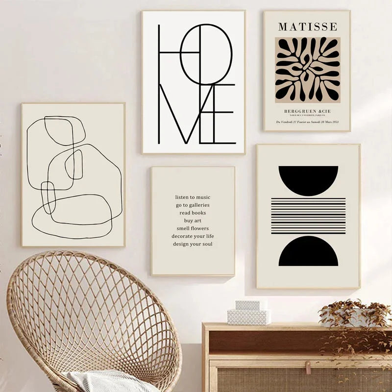 Collection de six impressions d’art encadrées pour décoration murale moderne et minimaliste