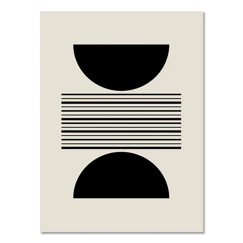 Affiche murale géométrique minimaliste en toile beige et noir pour salon