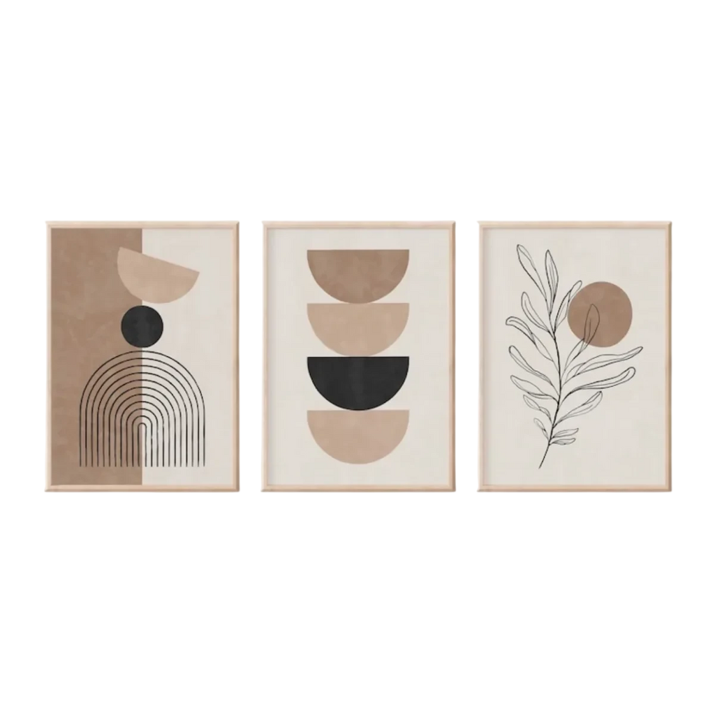 Trois impressions d’art minimaliste encadrées pour décoration murale géométrique sur toile