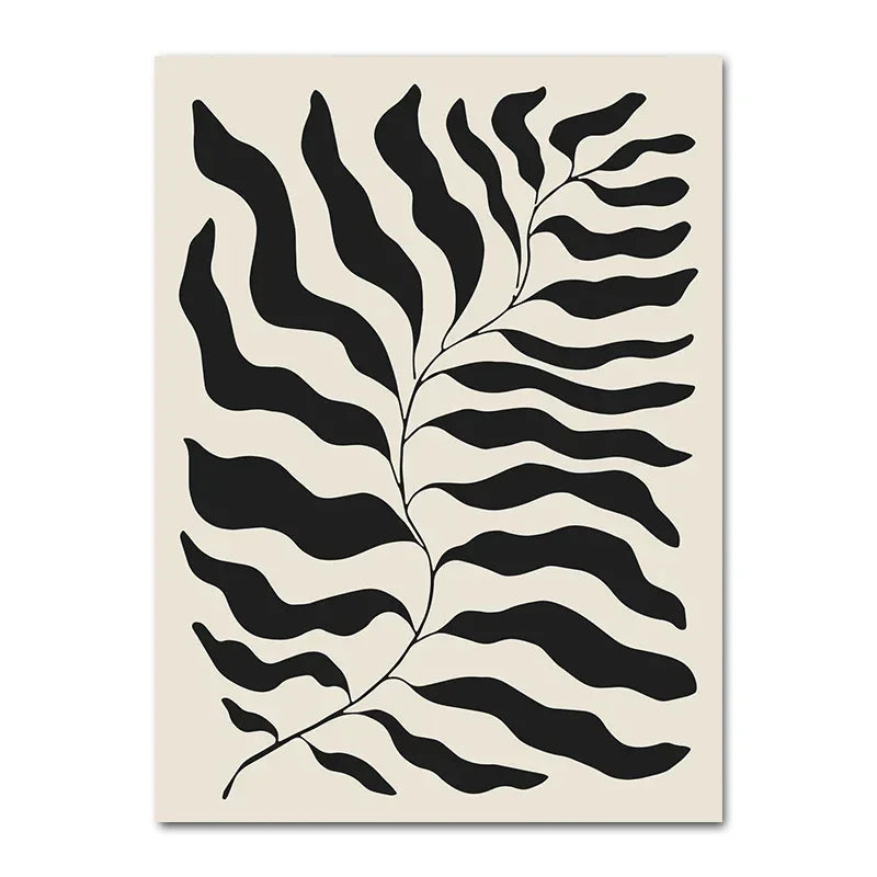 Affiche murale motif feuilles noires avec impression abstraite de varechs noirs