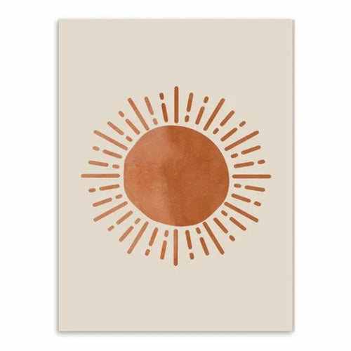 Affiche murale soleil en toile beige et ocre - 13x18cm