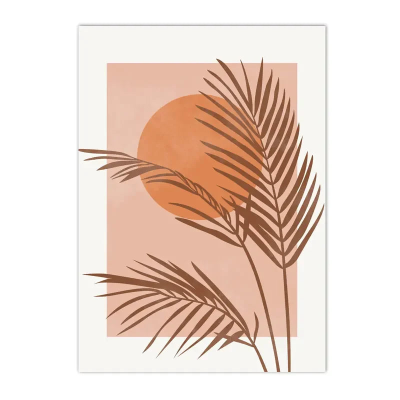 Affiche palmes et soleil terracotta en toile