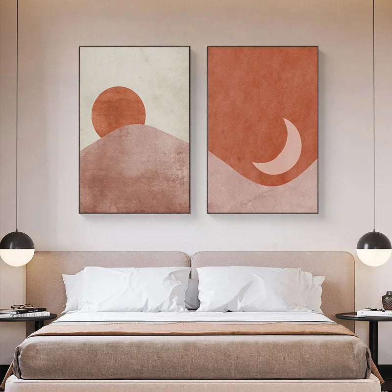 Affiche paysage abstrait en toile tons terracotta