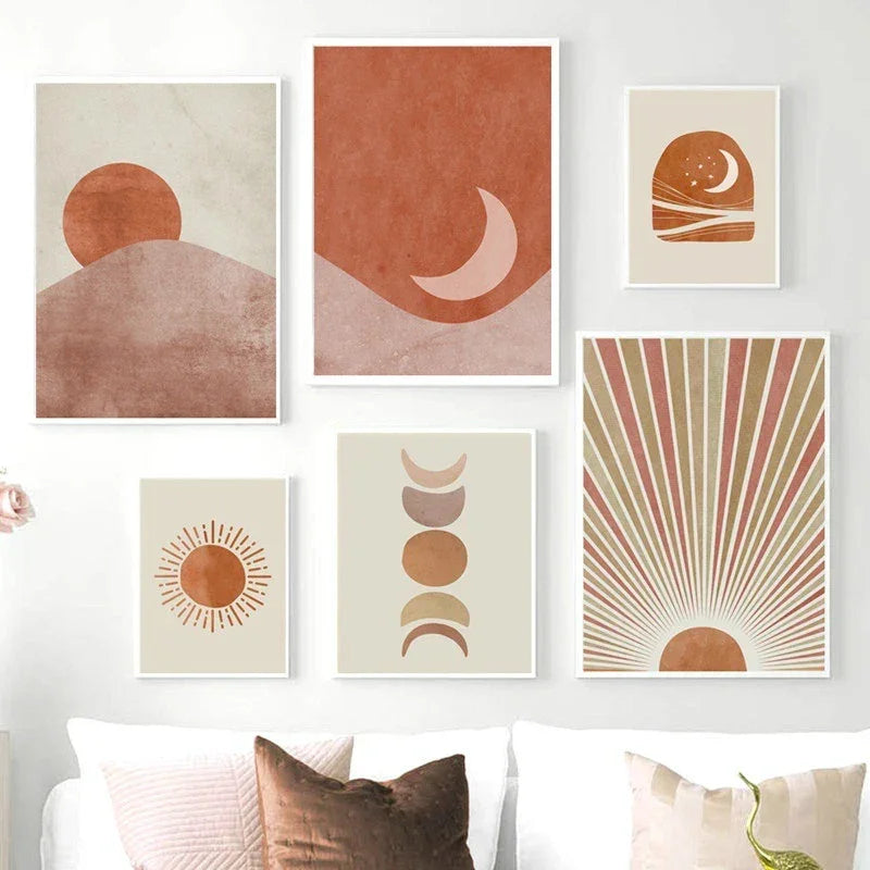 Affiche paysage abstrait en toile tons terracotta