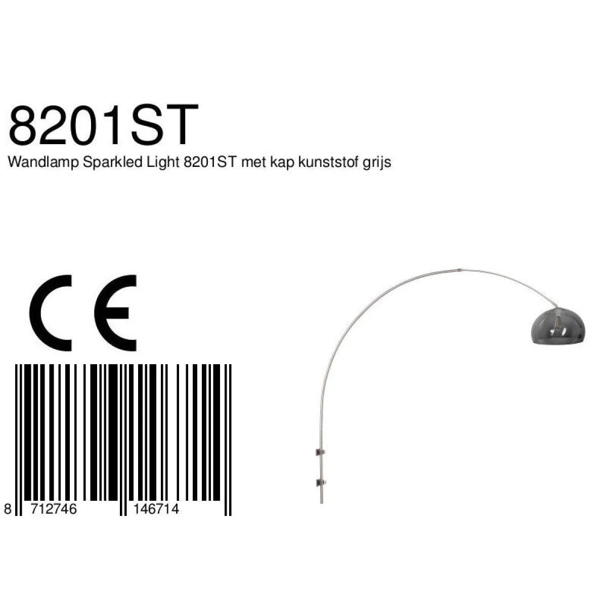 Lampe arc en métal brossé avec abat-jour gris fumé, diamètre 38 cm