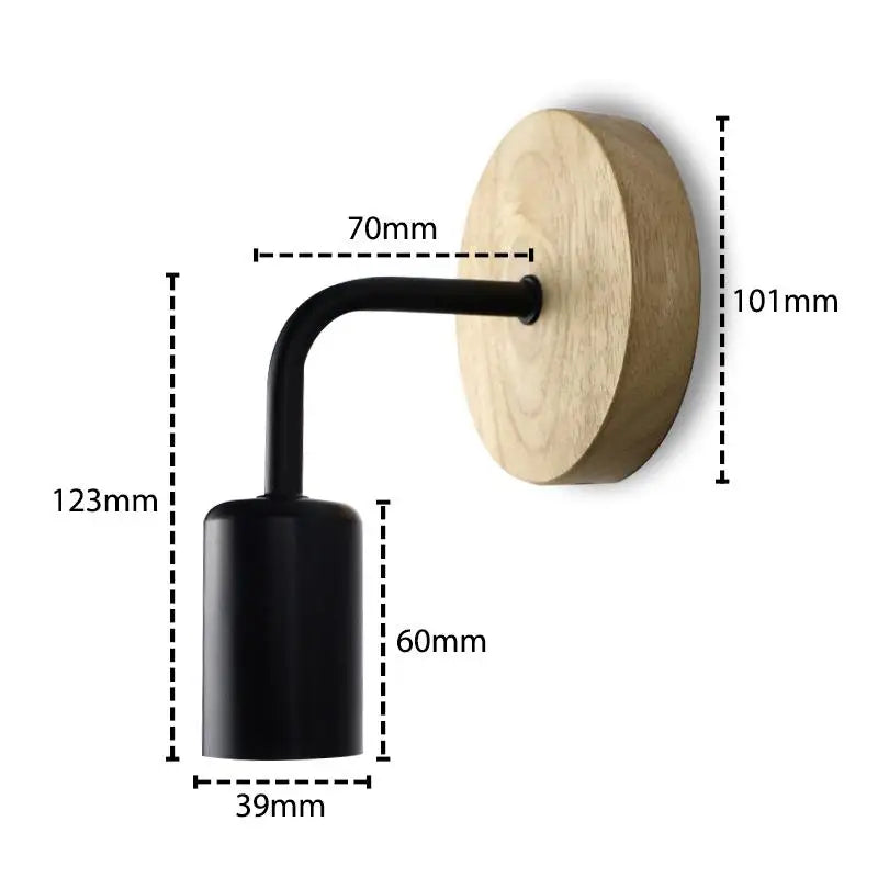 Dimensions de l'applique murale bois et métal noir.