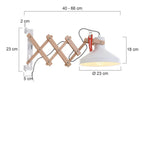 Applique murale en bois naturel avec abat-jour blanc conique pivotant Ø23 cm