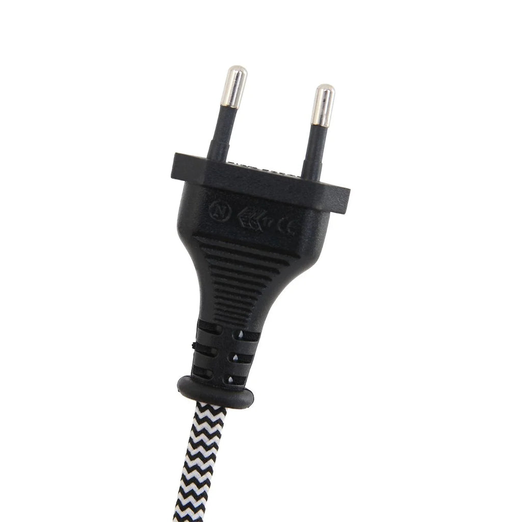 Fiche d’ampoule électrique européenne noire avec cordon à motif pour Applique murale en bois naturel