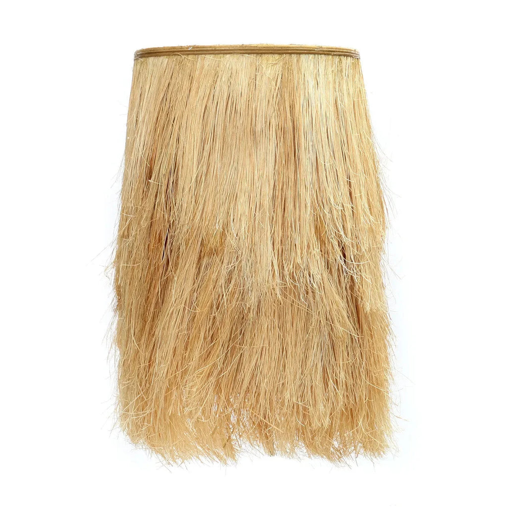 Jupe en paille naturelle à franges longues, bord tissé, H35 cm