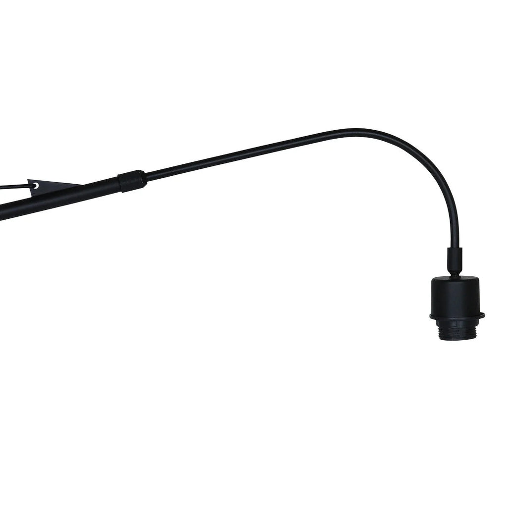 Applique murale en métal noir avec bras long orientable et abat-jour en fibres naturelles