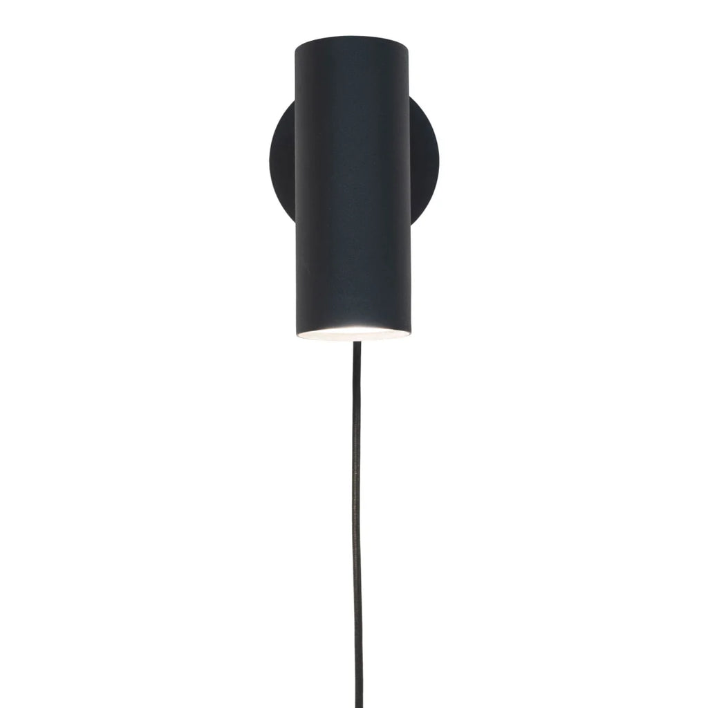 Applique murale cylindrique noire mate avec cordon visible H22 cm