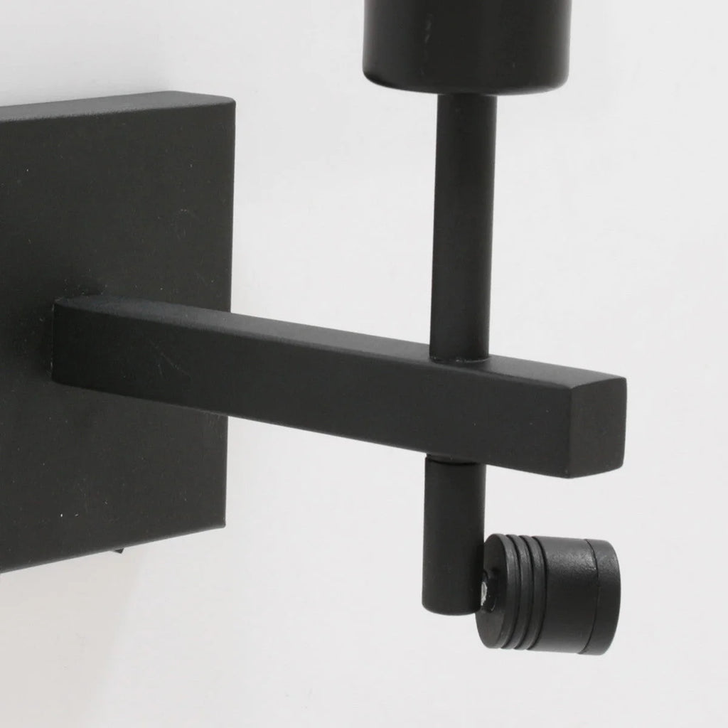 Applique murale en métal noir avec liseuse LED orientable, hauteur 19 cm
