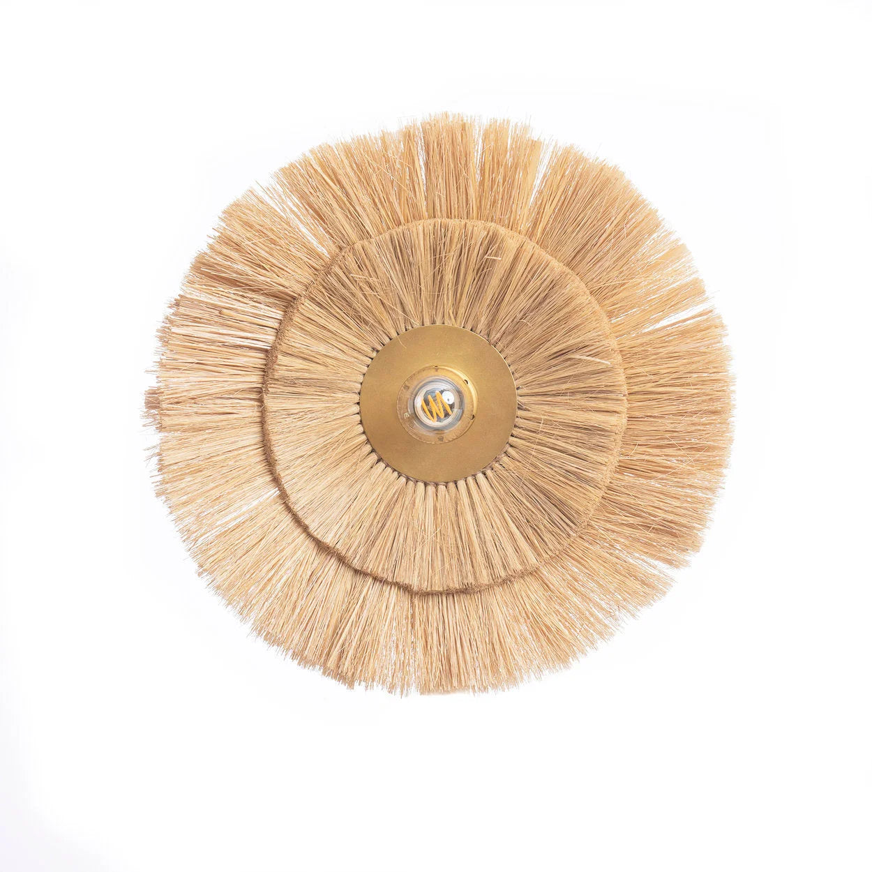 Applique murale ronde en fibres naturelles et métal doré – Ø46 cm