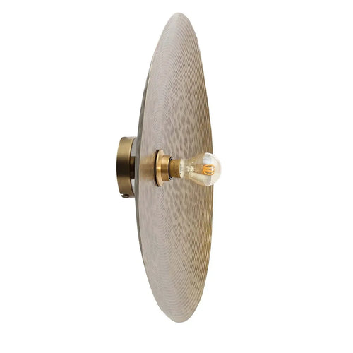 Applique murale ronde en laiton martelé avec verre translucide texturé, Ø55 cm