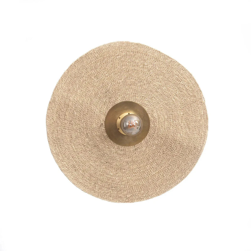 Applique murale ronde en rotin tressé laiton naturel – Ø46 cm
