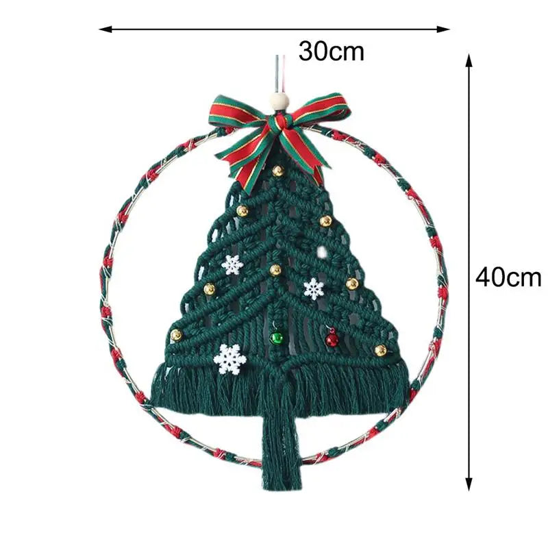 Dimensions de l'arbre de Noël en macramé, 30 cm de largeur sur 40 cm de hauteur