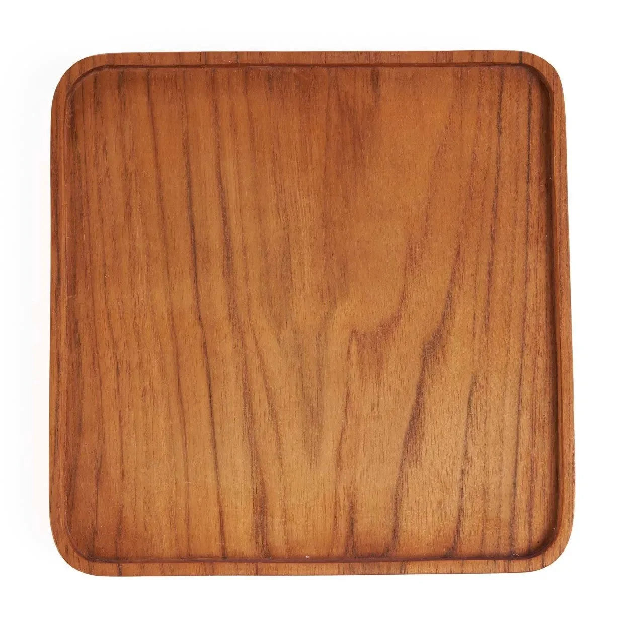 Plateau carré en bois de teck naturel, grain fin, rebord fin