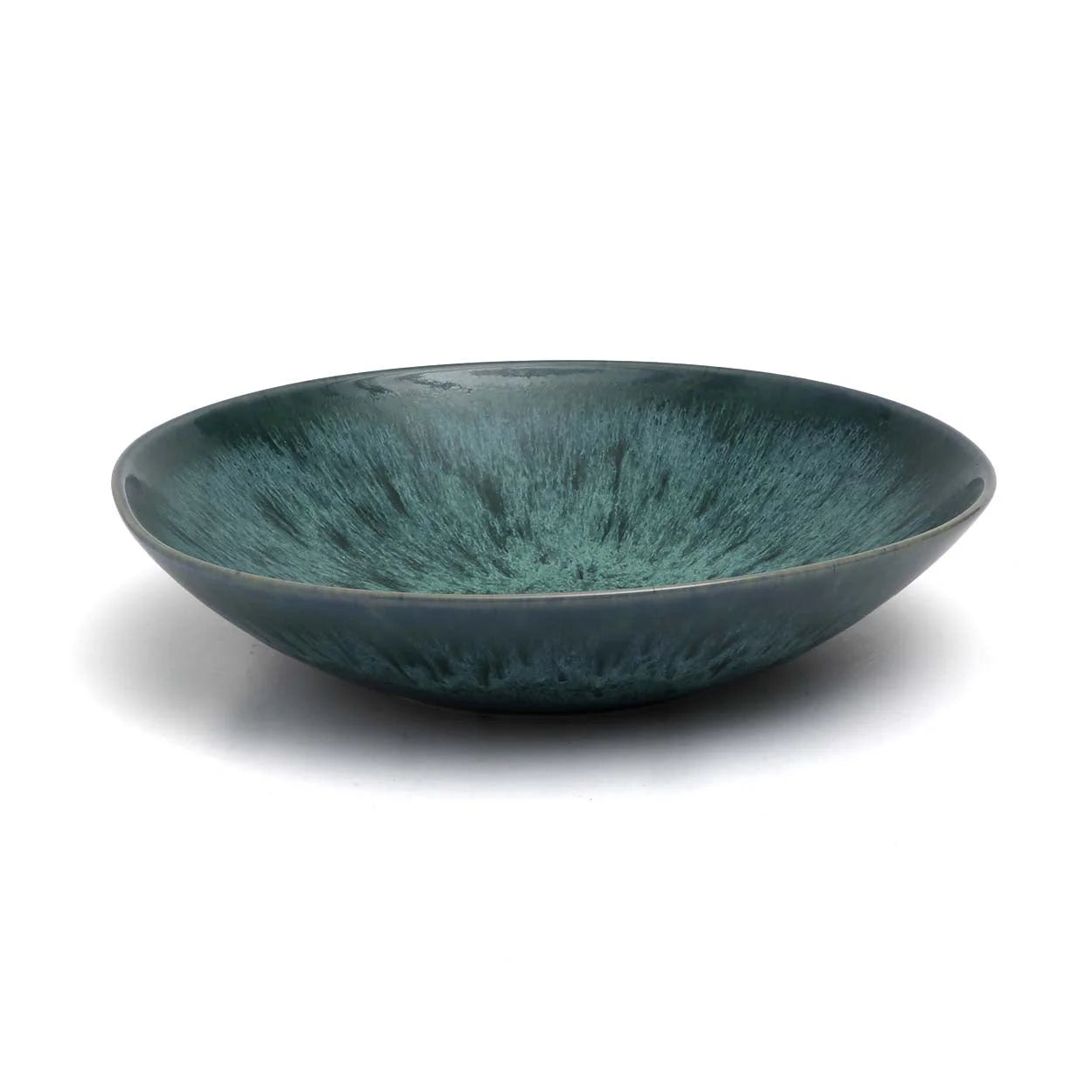 Bol en céramique émaillée vert émeraude moucheté, teal extérieur et turquoise intérieur texturé