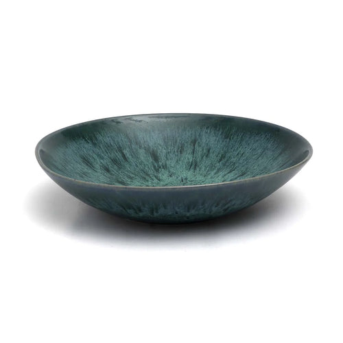 Bol en céramique émaillée vert émeraude moucheté, teal extérieur et turquoise intérieur texturé