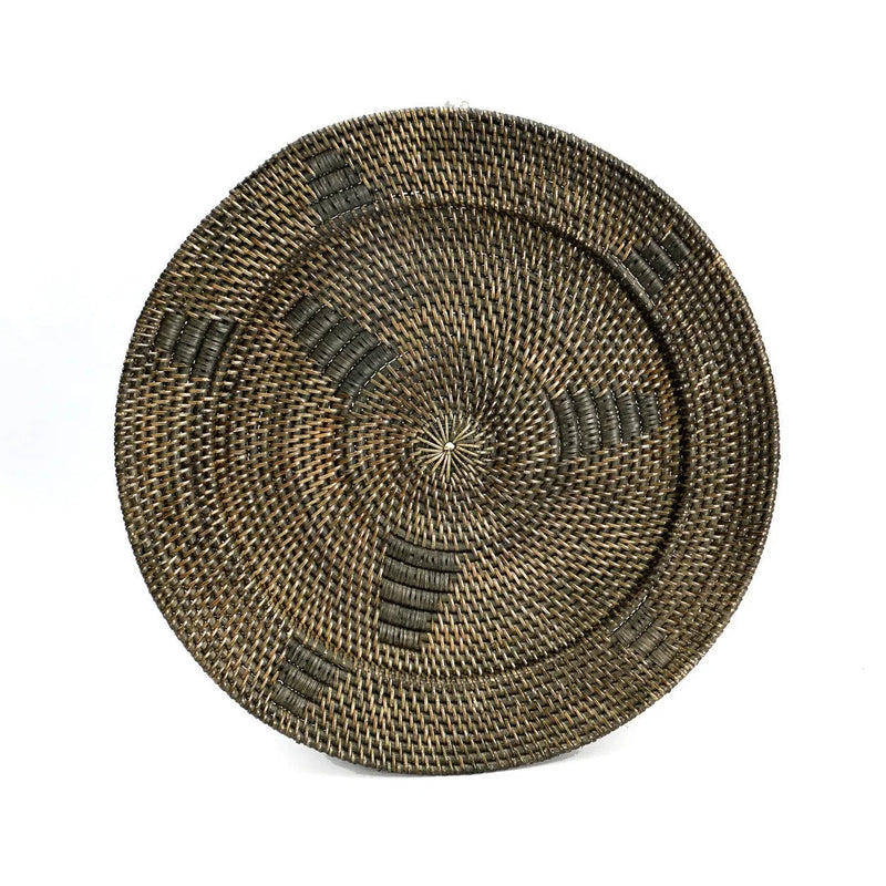 Assiette murale en rotin tressé 60 cm motif graphique