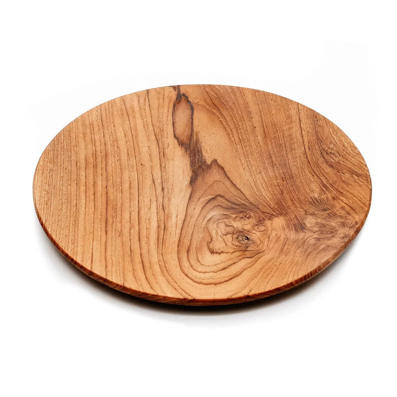 Assiette ronde en bois de teck naturel avec veinures apparentes – Ø34,5 cm