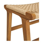 Banc bas en bois naturel avec siège en corde tressée, 60x40 cm