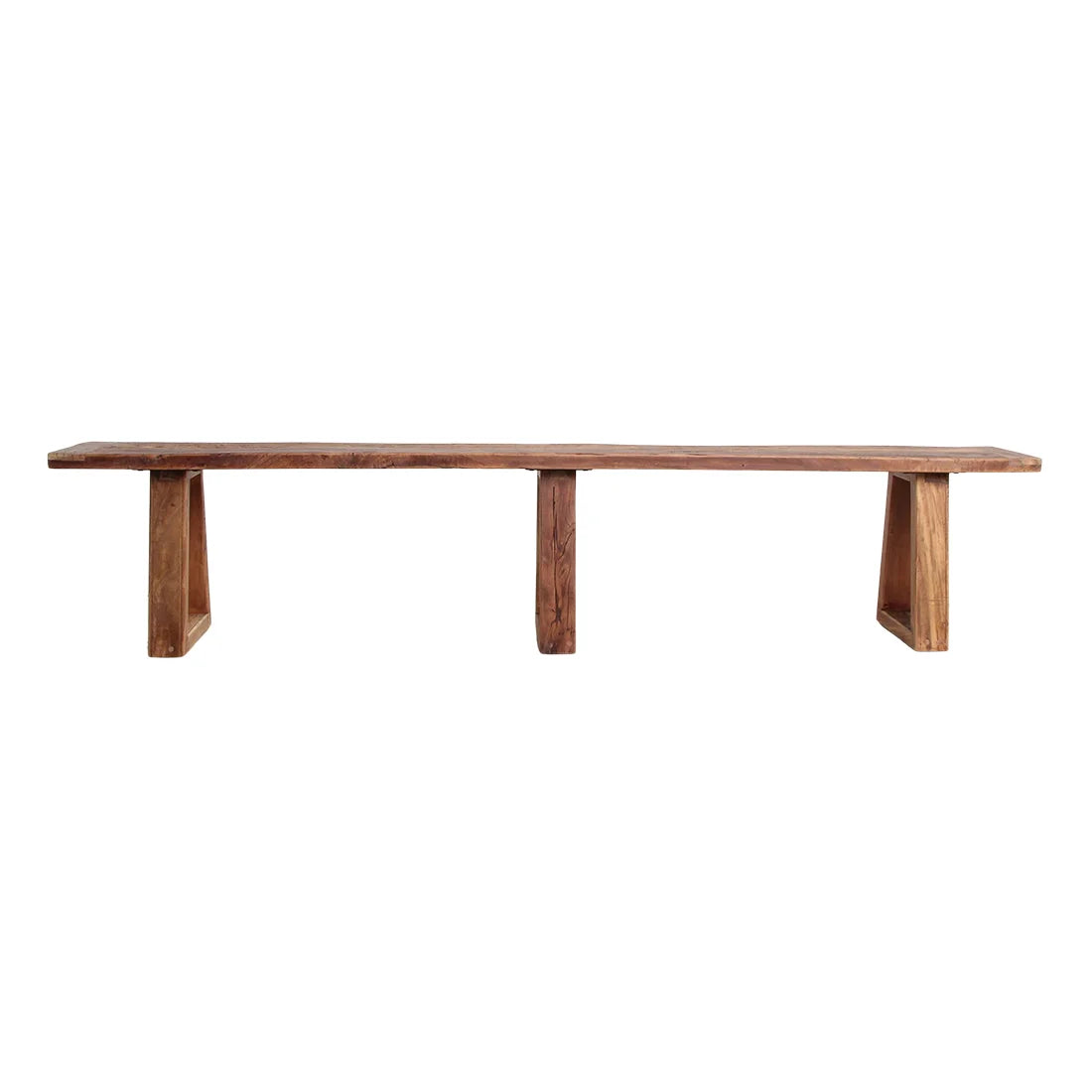 Table en bois recyclé brun pieds trapèze 200x30 cm pour salle à manger