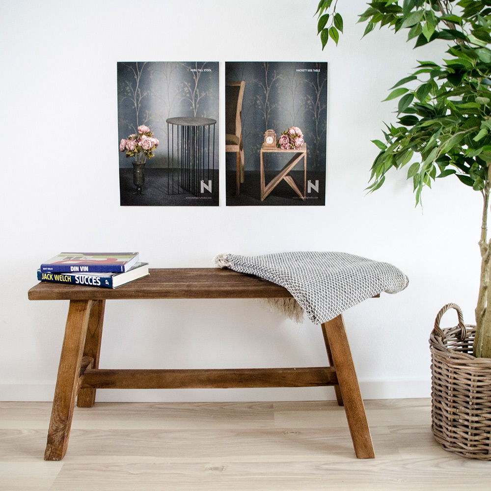 Banc en bois de teck massif pieds inclinés couleur naturelle 90x25 cm