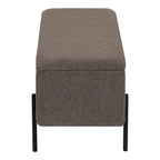 Banc coffre en tissu chiné taupe, pieds noirs élancés, 95x36 cm