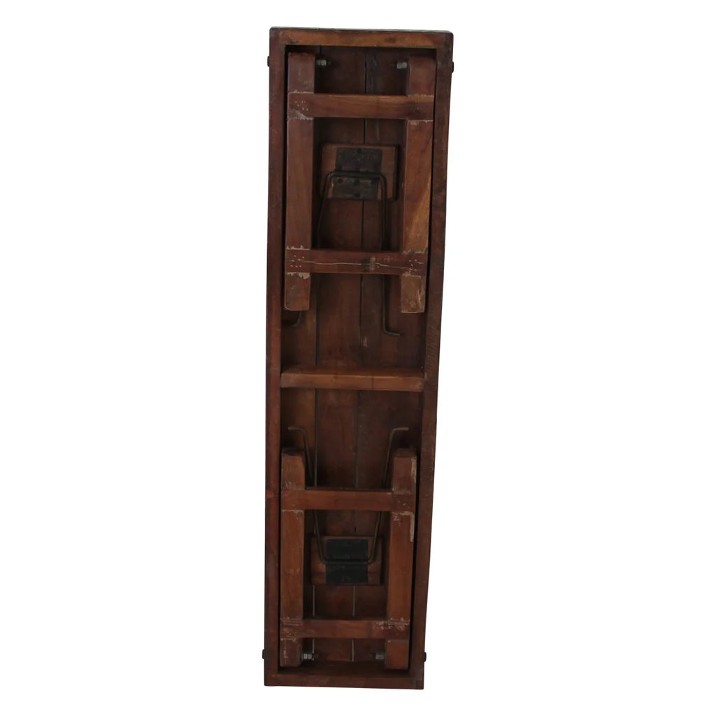 Table pliante en bois recyclé brun avec renforts métal noir, 120x30 cm
