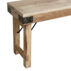 Banc pliant en bois recyclé naturel avec ferrures noires, 160x30 cm