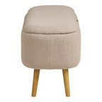 Banc de rangement bouclé beige pieds bois clair capsule 95x37 cm