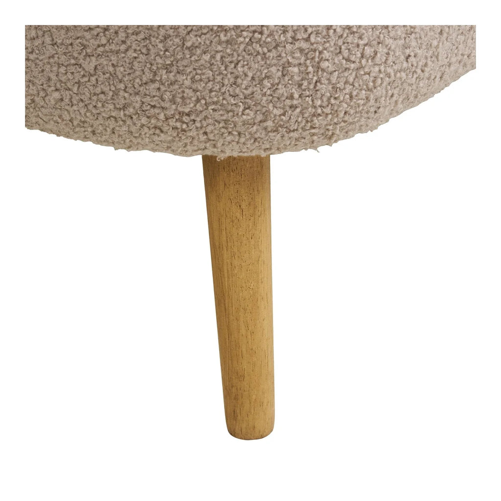 Banc avec rangement bouclé beige pieds bois clair 95x37 cm