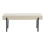 Banc rectangulaire en tissu bouclé beige pieds métal noir – 100x36 cm