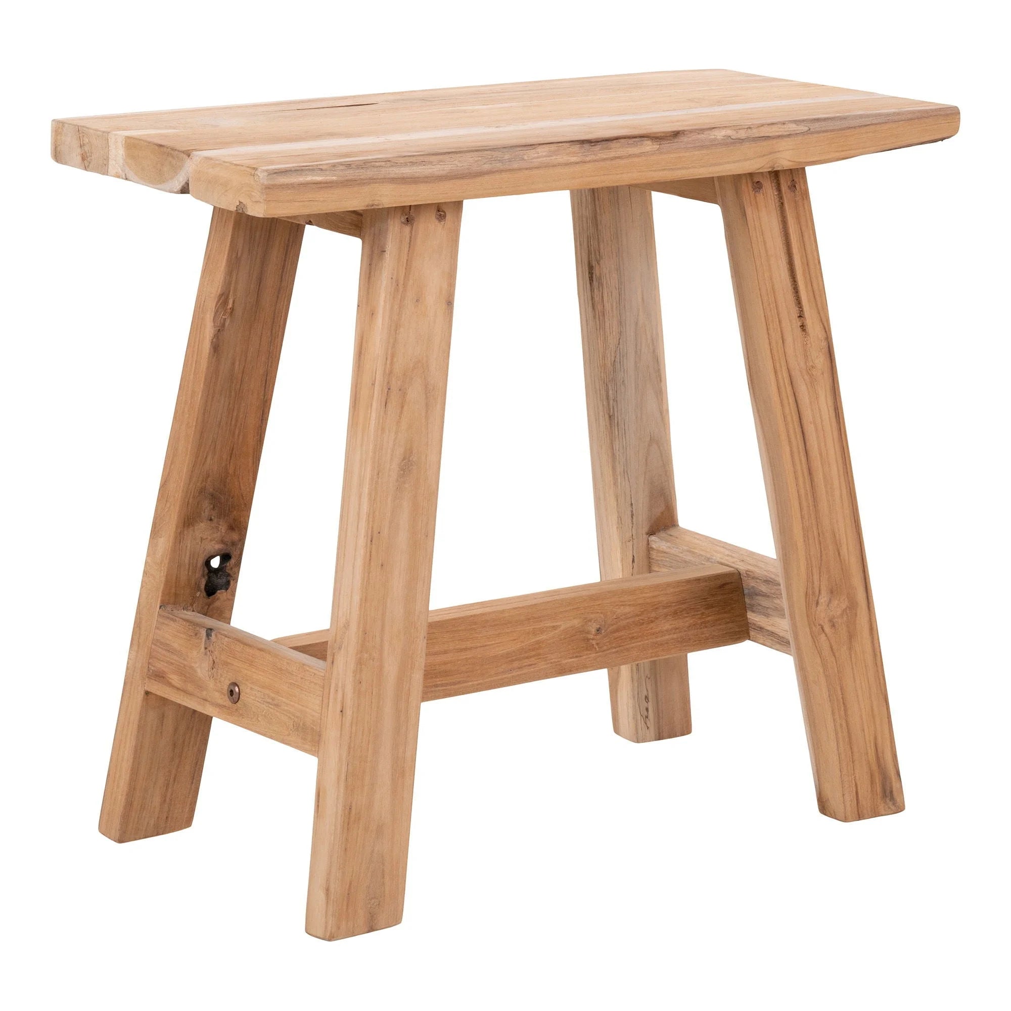 Banc en teck massif finition naturelle, assise basse rectangulaire 50x25 cm