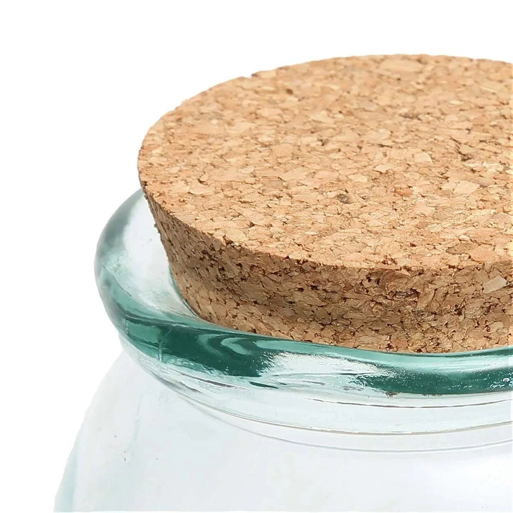 Bocal en verre recyclé bleu avec bouchon liège – 10x10 cm