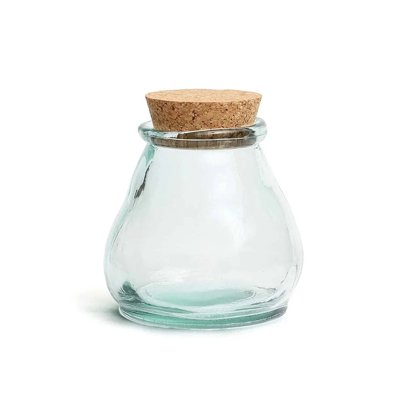 Bocal en verre recyclé bleu avec bouchon liège - Ø12 cm