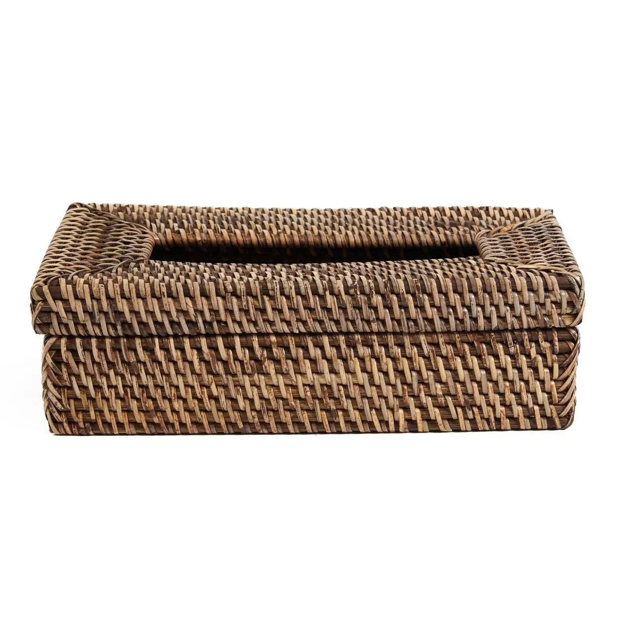 Boîte à mouchoirs en rotin tressé brun naturel rectangulaire