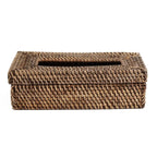Boîte à mouchoirs en rotin tressé brun naturel rectangulaire avec essuie-tout blanc