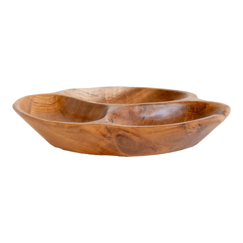 Bol apéritif en bois de teck sculpté compartimenté forme organique – Ø30 cm