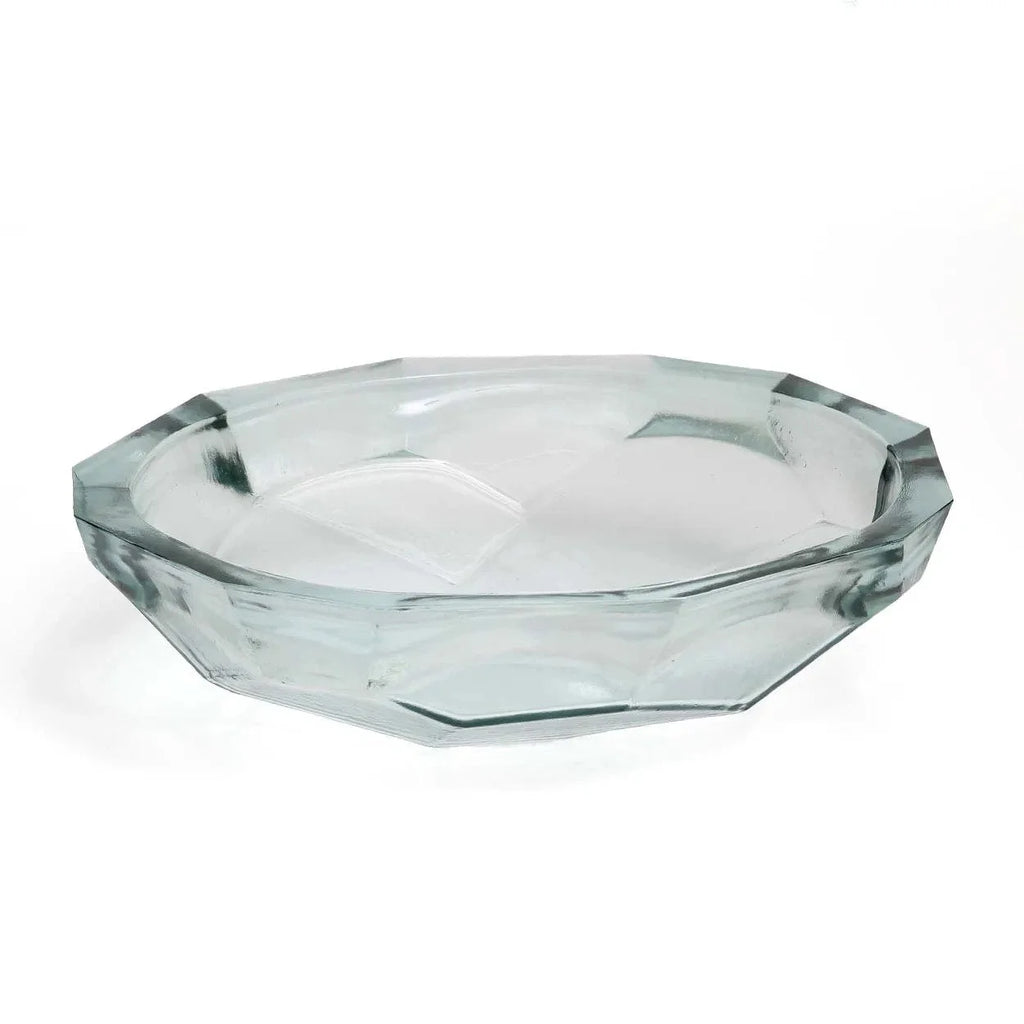 Bol décoratif en verre transparent origami bleu oval