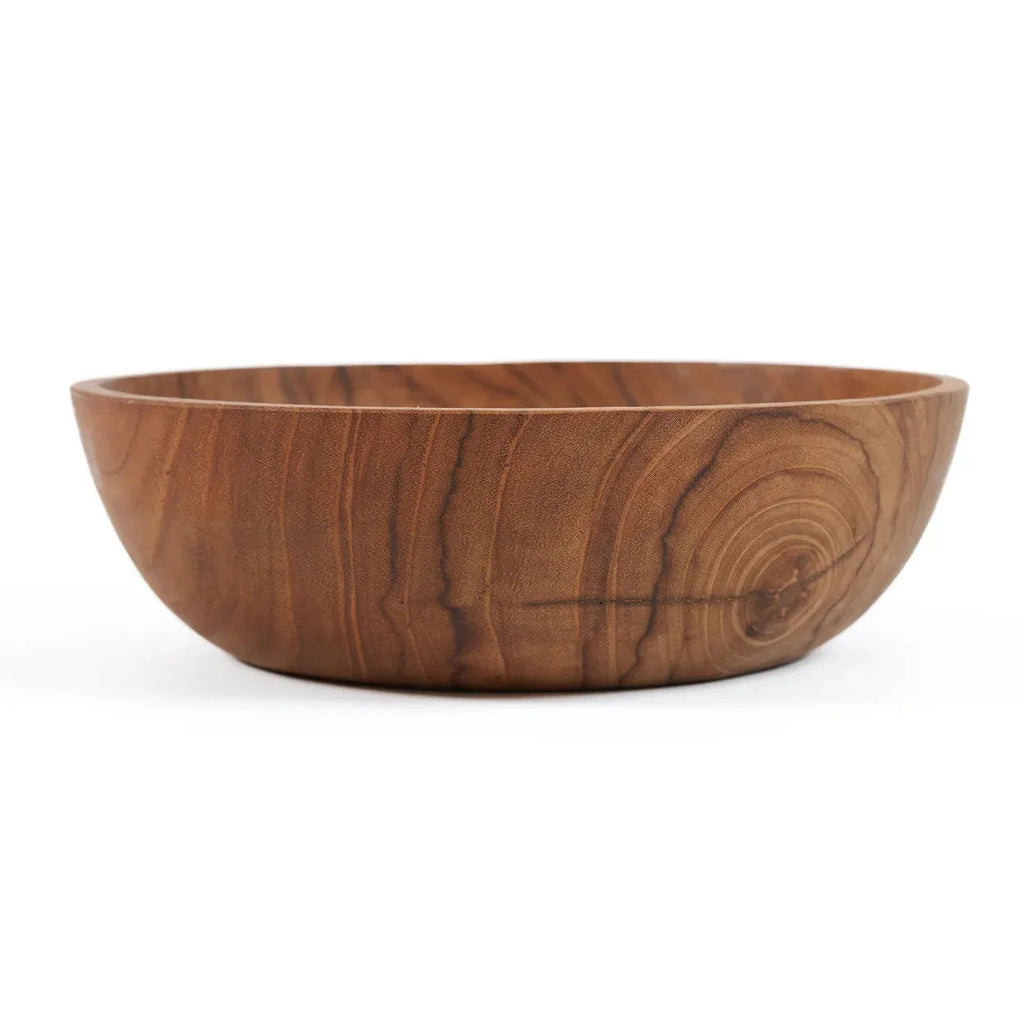 Bol rond en bois de teck naturel avec veinures apparentes