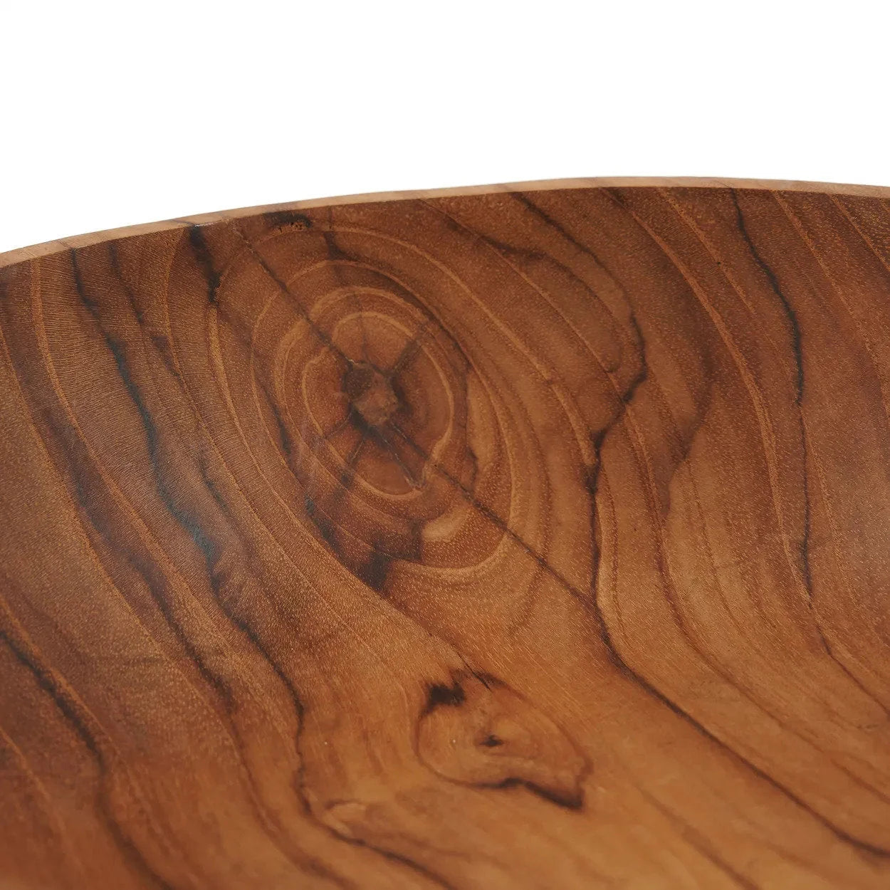 Bol rond en bois de teck naturel avec veinures apparentes