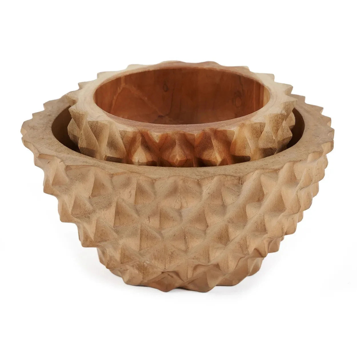 Bol rond en racine de teck sculpté – Finition naturelle – Ø20 cm