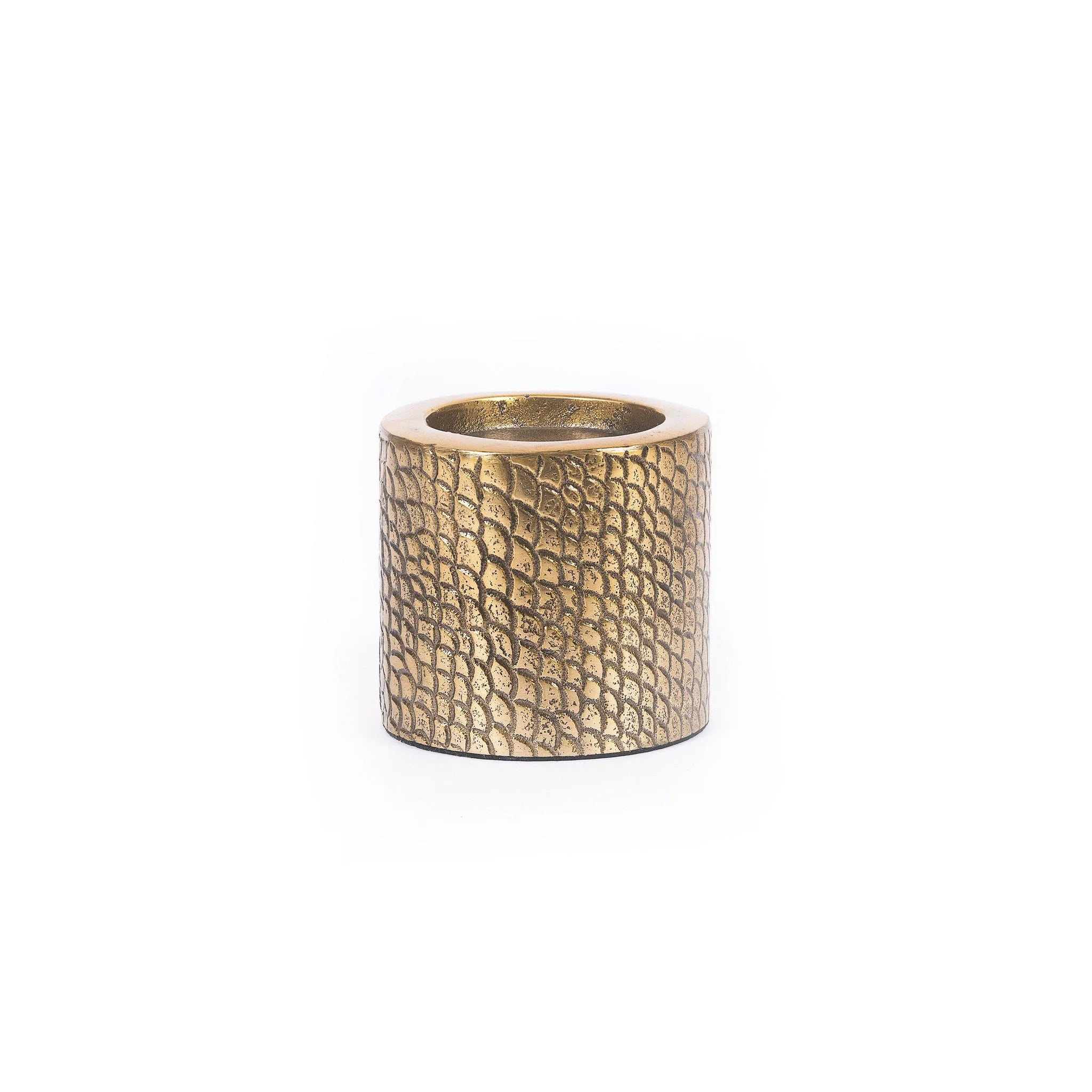 Bougeoir en métal doré relief écailles forme cylindrique