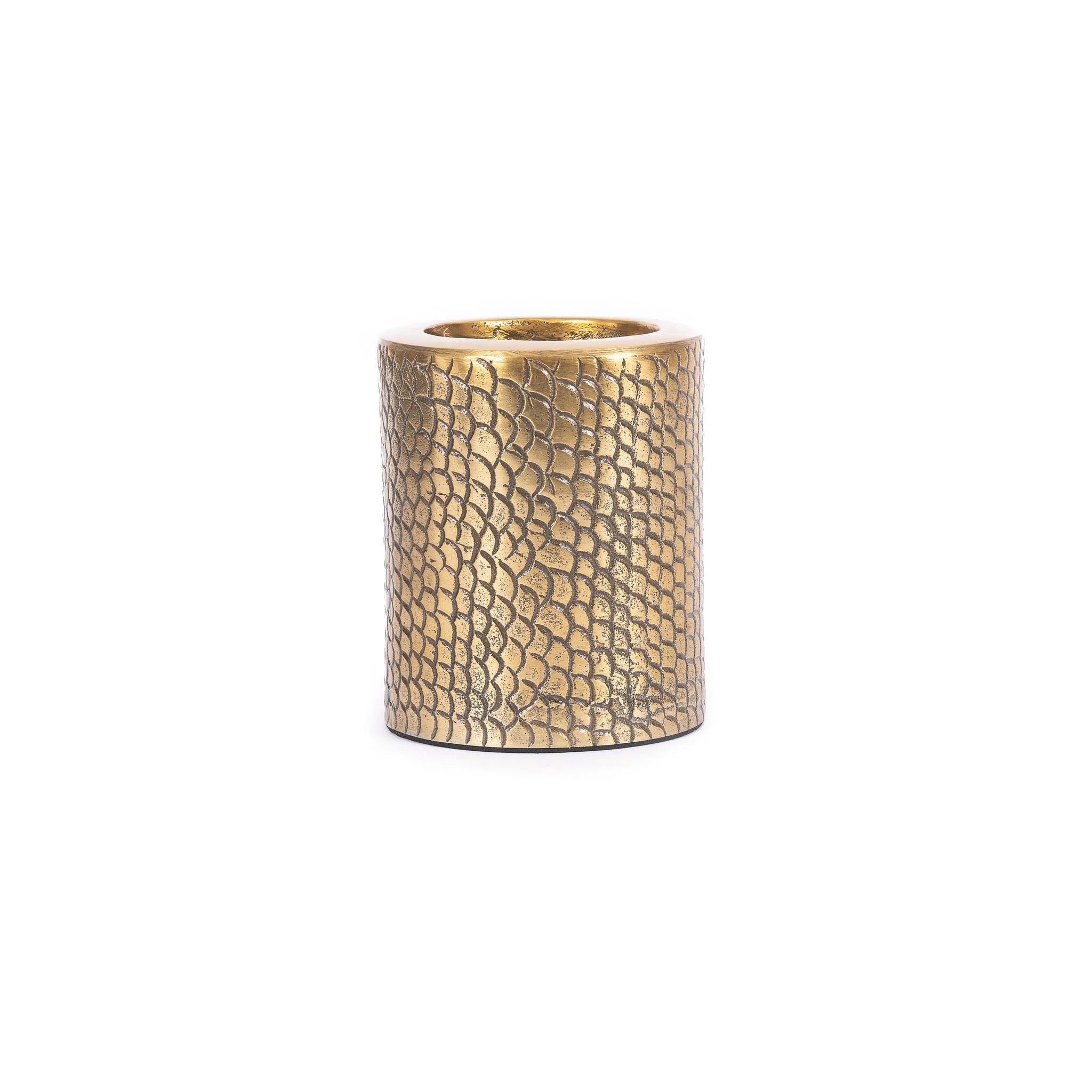 Bougeoir en métal doré relief écailles forme cylindrique