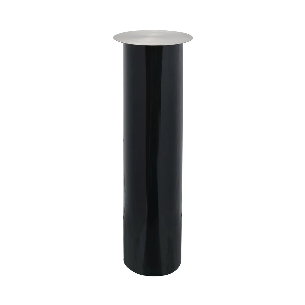 Bollard cylindrique noir en métal avec sommet plat argenté, hauteur 70 cm