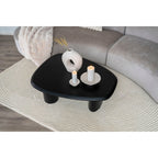 Table basse ovale noire avec pieds ronds – Bougeoirs en ciment blanc pierre plissée, set de 2